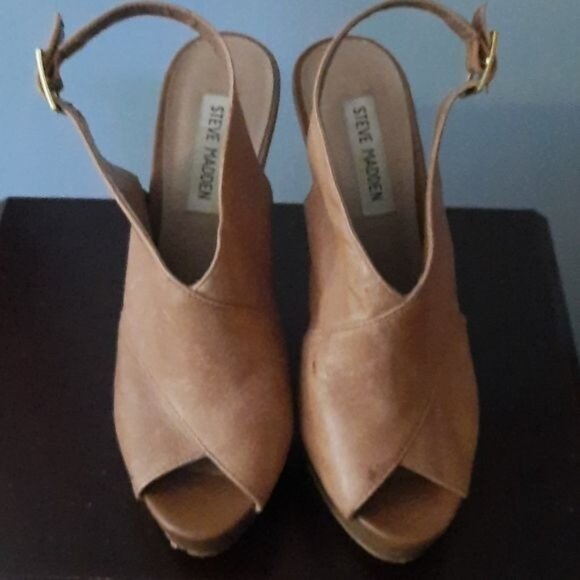 Steve Madden Tan Giaa Open Toe Platform Shoe Sling Back Sandals  Size 8 - Picture 1 of 11